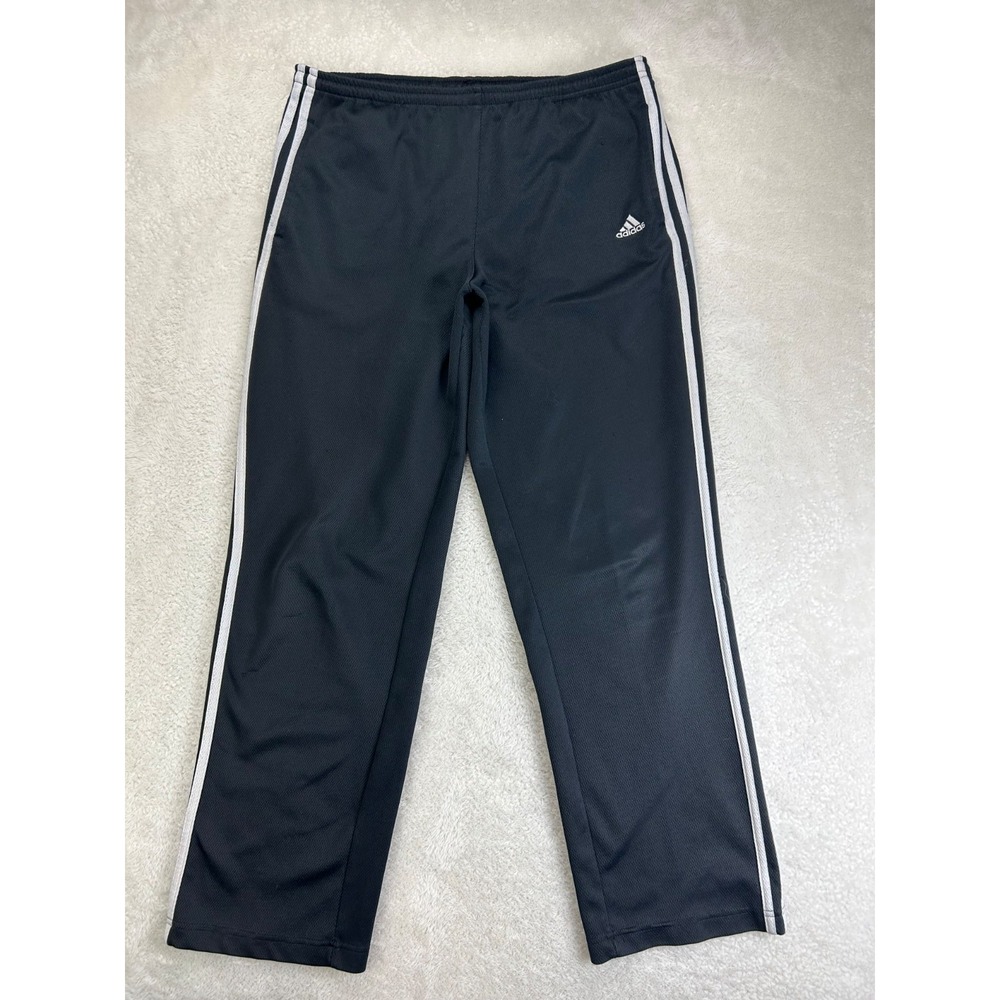 Adidas Track Pants Mens L Black White Striped Elastic Waist Workout Lounge READ
